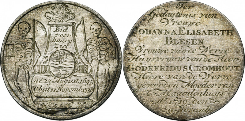 PAYS-BAS SEPTENTRIONAUX, AR médaille, 1738. Décès de Johanna Elisabeth Blesen, é...