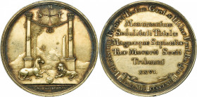 PAYS-BAS SEPTENTRIONAUX, AR doré médaille, 1781, Schaasberg. Réunion de la Loge hollandaise avec la Loge de Stricte Observance. D/ Un cheval et un lio...