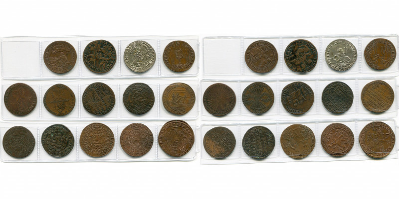 PAYS-BAS SEPTENTRIONAUX, lot de 14 jetons en cuivre: 1577, Les Provinces-Unies s...
