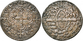 PORTUGAL, Cu jeton, s.d. Alphonse V (1438-1481), dit l''Africain. D/ C-S+R-S+X-V+R-T (Contus Rex Port) Croix de saint Georges ornée d''annelets pointé...
