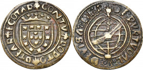 PORTUGAL, Laiton jeton, s.d. Manuel Ier (1495-1521), dit l''Aventurier. D/ CONTV- DO PTO- UTEAR- ECOTAR Ecu couronné à cinq quines, entourées de dix c...