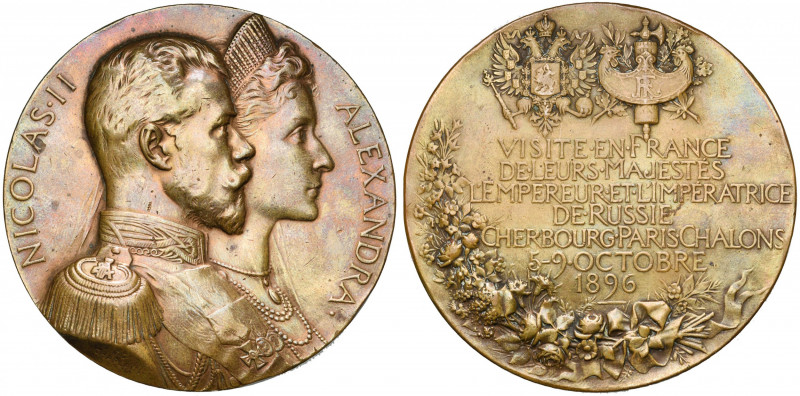 RUSSIE, AE médaille, 1896, Chaplain. Voyage du couple impérial en France. D/ B. ...