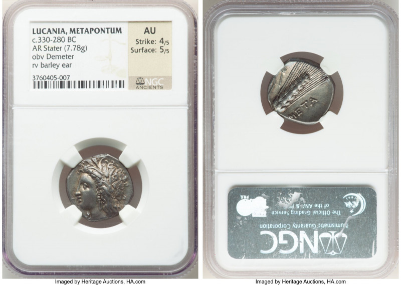 LUCANIA. Metapontum. Ca. 330-280 BC. AR stater (21mm, 7.78 gm, 8h). NGC AU 4/5 -...