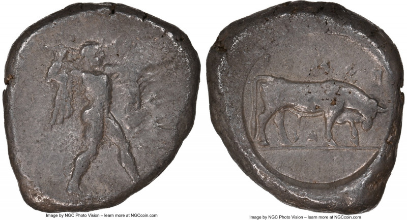 LUCANIA. Poseidonia. Ca. 470-420 BC. AR stater (19mm, 11h). NGC Choice VF. ΠΟΣE,...