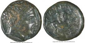 MACEDONIAN KINGDOM. Philip II (359-336 BC). AE unit (17mm, 8h). NGC VF. Uncertain mint in Macedonia. Head of Apollo right, wearing taenia / ΦIΛIΠΠOY, ...