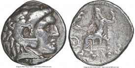 MACEDONIAN KINGDOM. Demetrius I Poliorcetes (306-283 BC). AR tetradrachm (24mm, 9h). NGC Fine 4/5 - 4/5. Posthumous issue of uncertain mint in Greece ...