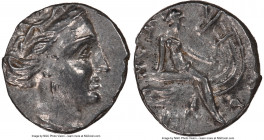 EUBOEA. Histiaea. Ca. 3rd-2nd centuries BC. AR tetrobol (14mm, 11h). NGC Choice AU. Head of nymph right, wearing vine-leaf crown, earring and necklace...