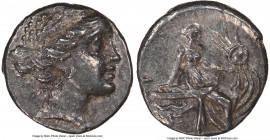 EUBOEA. Histiaea. Ca. 3rd-2nd centuries BC. AR tetrobol (13mm, 2h). NGC AU. Head of nymph right, wearing vine-leaf crown, earring and necklace / IΣTI-...