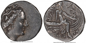 EUBOEA. Histiaea. Ca. 3rd-2nd centuries BC. AR tetrobol (14mm, 11h). NGC Choice XF. Head of nymph right, wearing vine-leaf crown, earring and necklace...