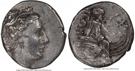 EUBOEA. Histiaea. Ca. 3rd-2nd centuries BC. AR tetrobol (14mm, 5h). NGC Choice XF. Head of nymph right, wearing vine-leaf crown, earring and necklace ...