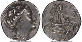 EUBOEA. Histiaea. Ca. 3rd-2nd centuries BC. AR tetrobol (14mm, 11h). NGC XF. Head of nymph right, wearing vine-leaf crown, earring and necklace / IΣTI...