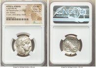 ATTICA. Athens. Ca. 440-404 BC. AR tetradrachm (24mm, 17.21 gm, 9h). NGC Choice AU 5/5 - 4/5. Mid-mass coinage issue. Head of Athena right, wearing ea...