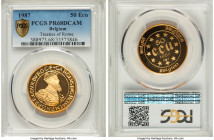 Baudouin Pair of Certified Proof "Treaty of Rome Anniversary" Multiple Ecus 1987 PCGS, 1) silver 5 Ecu - PR69 Deep Cameo, KM166 2) gold 50 Ecu - PR68 ...