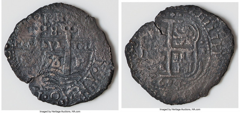 Philip IV Cob 8 Reales 1653 P-E XF (Saltwater Damage), Potosi mint, KM21, Cal-15...