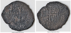 Philip IV Cob 8 Reales 1653 P-E XF (Saltwater Damage), Potosi mint, KM21, Cal-1503. 37.4mm. 19.75gm. Dot-PH-dot below crown variety. A popular type th...
