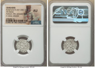 Principality of Antioch. Bohemond IV "Helmet" Denier ND (1202-1232) AU NGC, Helmeted bust in armor with head left / Cross with crescent in one angle. ...