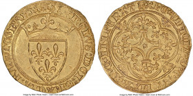 Charles VI gold Ecu d'Or a la couronne ND (1380-1422) MS62 NGC, Montpellier mint (pellet below 4th letter), Fr-291, Dup-369B. 3.93gm. +KAROLVS: DЄI: G...