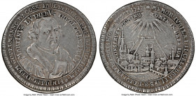 Esslingen. Free City silver "Reformation 200th Anniversary" Gulden 1717-Dated VF35 NGC, Whiting-167. 33mm. By P. H. Müller. IEREM SPINDLERO IEREM GODE...