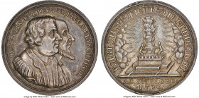 Nürnberg. Free City silver "Augsburg Confession Bicentennial" Medal 1730-Dated MS62 NGC, Whiting-421, Goppel-320. 32mm. By Dockler. D MARTIN LVTHER PH...