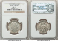 Württemberg. Wilhelm II 2 Mark 1914-F MS65 NGC, Stuttgart mint, KM631. 

HID09801242017

© 2022 Heritage Auctions | All Rights Reserved