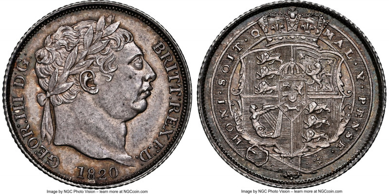George III 6 Pence 1820 MS63 NGC, KM665, S-3791. Lilac-gray and argent toned. 

...