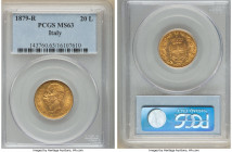 Umberto I gold 20 Lire 1879-R MS63 PCGS, Rome mint, KM21. An alluring example with notable underlying luster. 

HID09801242017

© 2022 Heritage Auctio...