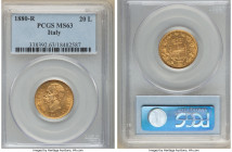 Umberto I gold 20 Lire 1880-R MS63 PCGS, Rome mint, KM21. A choice representative of this issue, richly colored with a silky luster. 

HID09801242017
...