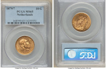Willem III gold 10 Gulden 1879/7 MS65 PCGS, Utrecht mint, KM106. Reflective example, boasting brilliantly lustrous fields. Scarce overdate. 

HID09801...