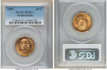 Willem III gold 10 Gulden 1889 MS67 PCGS, Utrecht mint, KM106. Displaying gem quality surfaces with interspersed orange toning. 

HID09801242017

© 20...