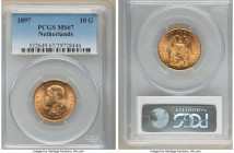Wilhelmina gold 10 Gulden 1897 MS67 PCGS, Utrecht mint, KM118. Breathtaking aesthetic and technical caliber for type. 

HID09801242017

© 2022 Heritag...