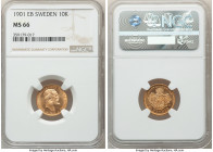 Oscar II gold 10 Kronor 1901-EB MS66 NGC, Stockholm mint, KM767. Fielding glowing brilliance and a praiseworthy strike. 

HID09801242017

© 2022 Herit...