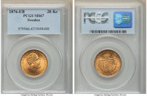 Oscar II gold 20 Kronor 1876-EB MS67 PCGS, Stockholm mint, KM744. Two year type. Choice representative of this issue, richly colored and exhibiting a ...
