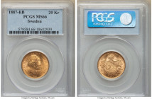 Oscar II gold 20 Kronor 1887-EB MS66 PCGS, Stockholm mint, KM748. Cuprous golden color palette preserved in an impressive gem state. 

HID09801242017
...