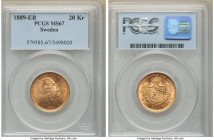 Oscar II gold 20 Kronor 1889-EB MS67 PCGS, Stockholm mint, KM748. An admirable example with shimmering brilliance. 

HID09801242017

© 2022 Heritage A...