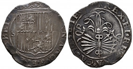 Catholic Kings (1474-1504). 4 reales. Sevilla. (Cal-182). Anv.: (FER)NANDVS • ET • E(LIS)ABET • D. Rev.: + REX • ET • RE(GI)NA • CASTELE • LEG(IO). Ag...