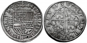 Philip II (1556-1598). 8 reales. 1589. Segovia. (Cal-702). Ag. 25,01 g. Aqueduct with two rows of four arches. Ornaments in the separation of the lege...