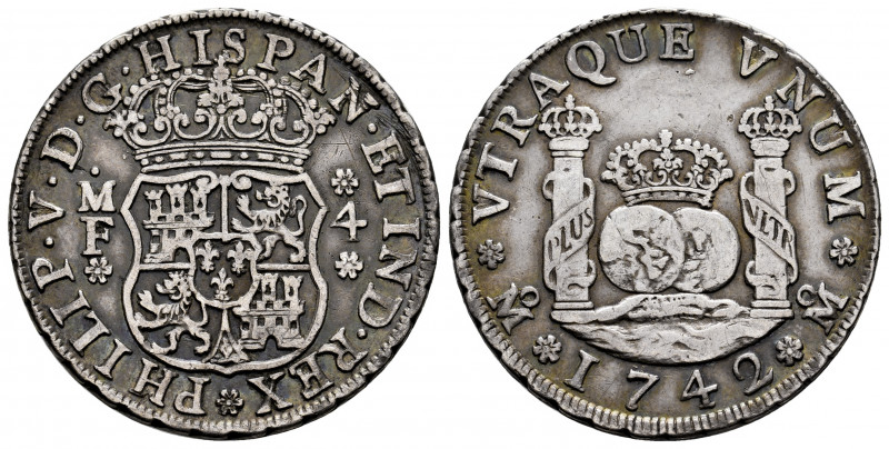 Philip V (1700-1746). 4 reales. 1742. Mexico. MF. (Cal-1127). Ag. 13,24 g. Beaut...