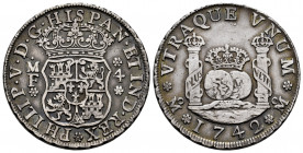Philip V (1700-1746). 4 reales. 1742. Mexico. MF. (Cal-1127). Ag. 13,24 g. Beautiful patina. Scratches on obverse. Very scarce. Choice VF. Est...350,0...