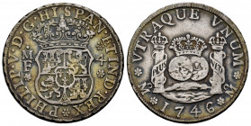 Philip V (1700-1746). 4 reales. 1746. Mexico. MF. (Cal-1133). Ag. 13,28 g. Slightly iridescent patina. Scarce. Choice VF. Est...300,00. 

Spanish De...