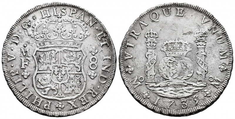 Philip V (1700-1746). 8 reales. 1735. Mexico. MF. (Cal-1443). Ag. 25,65 g. Corro...