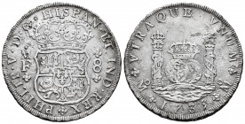Philip V (1700-1746). 8 reales. 1735. Mexico. MF. (Cal-1443). Ag. 25,65 g. Corrosion from salt water immersion. VF. Est...300,00. 

Spanish Descript...