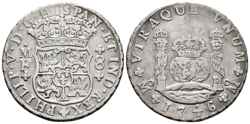 Philip V (1700-1746). 8 reales. 1746. Mexico. MF. (Cal-1470). Ag. 27,00 g. VF. E...