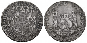 Charles III (1759-1788). 8 reales. 1764. Mexico. MF. (Cal-1087). Ag. 26,71 g. Toned. Almost VF/VF. Est...450,00. 

Spanish Description: Carlos III (...