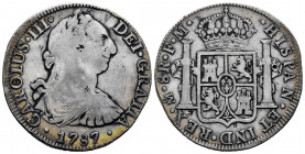 Charles III (1759-1788). 8 reales. 1787. Mexico. FM. (Cal-1131). Ag. 26,61 g. Some chopmarks. F/Choice F. Est...60,00. 

Spanish Description: Carlos...