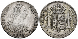 Charles III (1759-1788). 8 reales. 1783. Potosí. PR. (Cal-1186). Ag. 26,98 g. Toned. VF. Est...120,00. 

Spanish Description: Carlos III (1759-1788)...