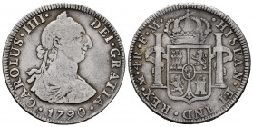 Charles IV (1788-1808). 4 reales. 1790. Mexico. FM. (Cal-795). Ag. 13,25 g. Bust of Charles III and Ordinal IIII. Slight patina. Scarce. Almost VF. Es...