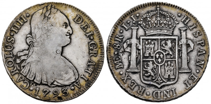 Charles IV (1788-1808). 8 reales. 1793. Lima. IJ. (Cal-909). Ag. 26,87 g. Small ...