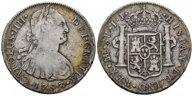 Charles IV (1788-1808). 8 reales. 1793. Lima. IJ. (Cal-909). Ag. 26,34 g. Choice F. Est...60,00. 

Spanish Description: Carlos IV (1788-1808). 8 rea...
