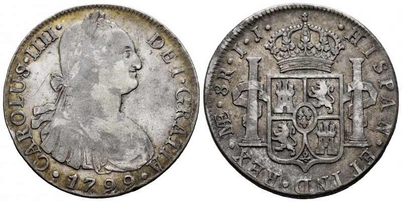Charles IV (1788-1808). 8 reales. 1799. Lima. IJ. (Cal-917). Ag. 26,49 g. Toned....