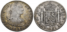 Charles IV (1788-1808). 8 reales. 1802. Lima. IJ. (Cal-920). Ag. 26,52 g. Choice F. Est...70,00. 

Spanish Description: Carlos IV (1788-1808). 8 rea...